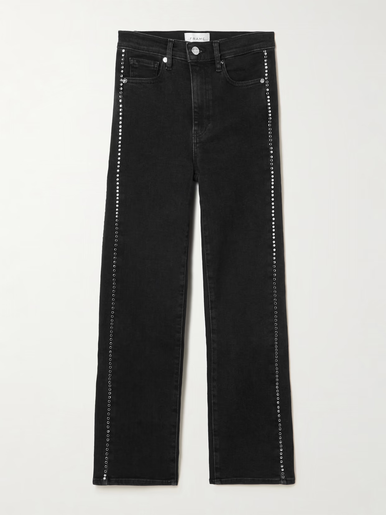 FRAME - Le Sleek Embellished Cropped High-rise Straight-leg Jeans - Black | NET-A-PORTER (UK & EU)