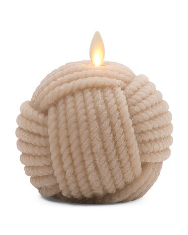 Moving Flame Embossed Rope Ball Led Candle | TJ Maxx