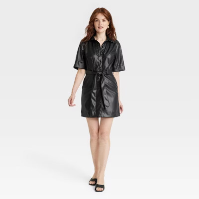 Women's Short Sleeve Faux Leather Shirtdress - A New Day™ | Target