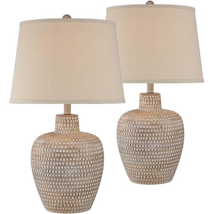 Regency Hill Rustic Southwestern Table Lamps Set of 2 Dappled Sandy Beige Oatmeal Fabric Drum Liv... | Target