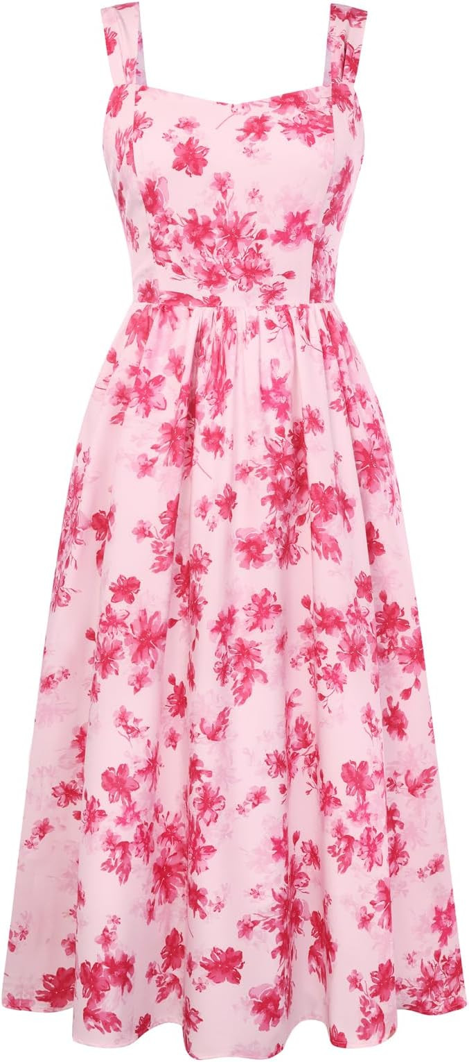 Belle Poque Women's Floral Midi Sundress with Pockets Sweetheart Neckline A Line Spring Summer Dr... | Amazon (US)