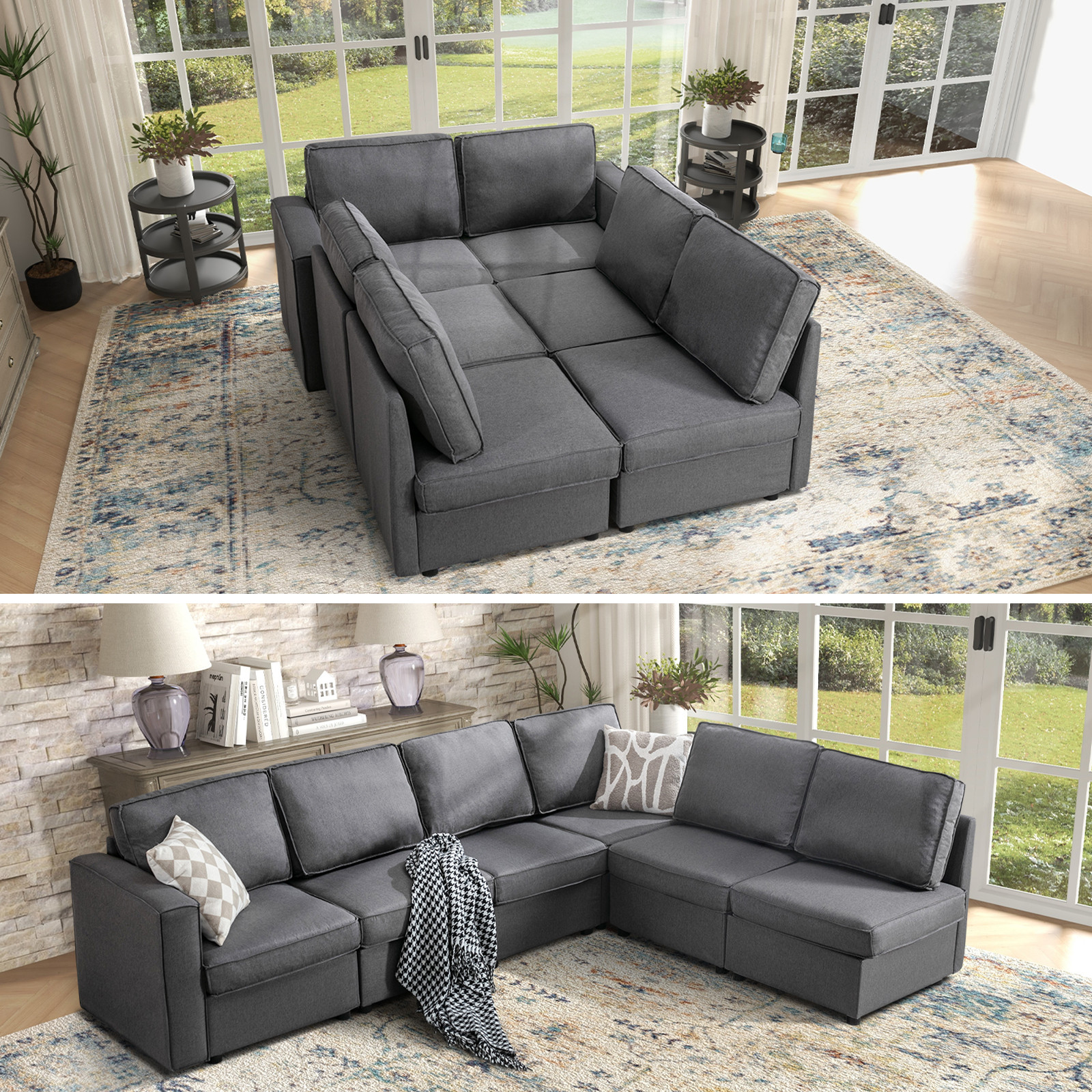 Bonzy Home U-Shaped Sectional Sofa with Storage and Reversible Chaises,Dark Grey | Walmart (US)