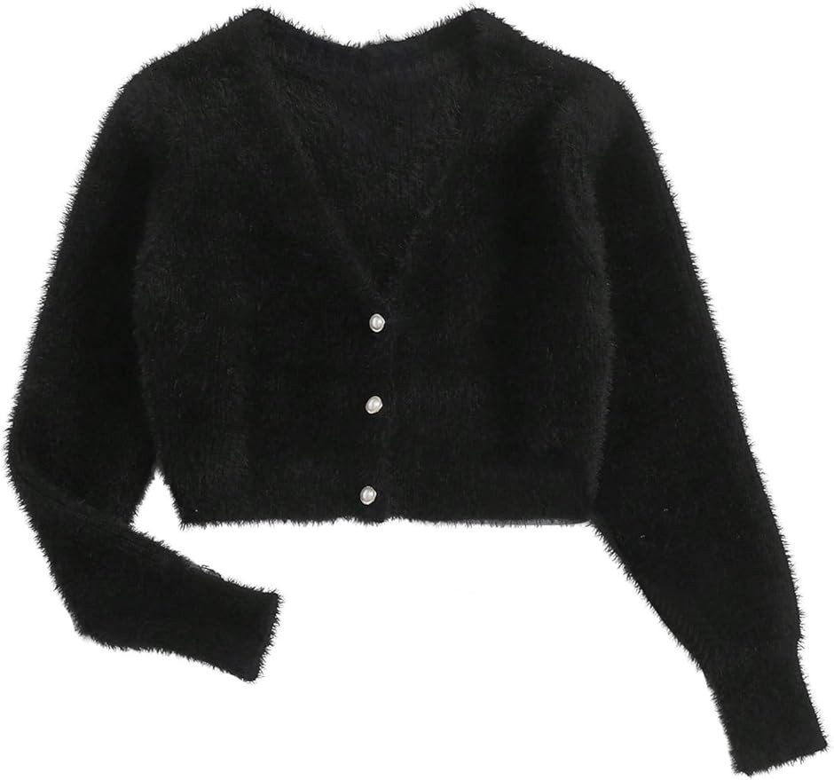 GORGLITTER Women's Fuzzy Crop Sweater Cardigan 2025 Winter Holiday Outfits Chunky Pearl Button Do... | Amazon (US)