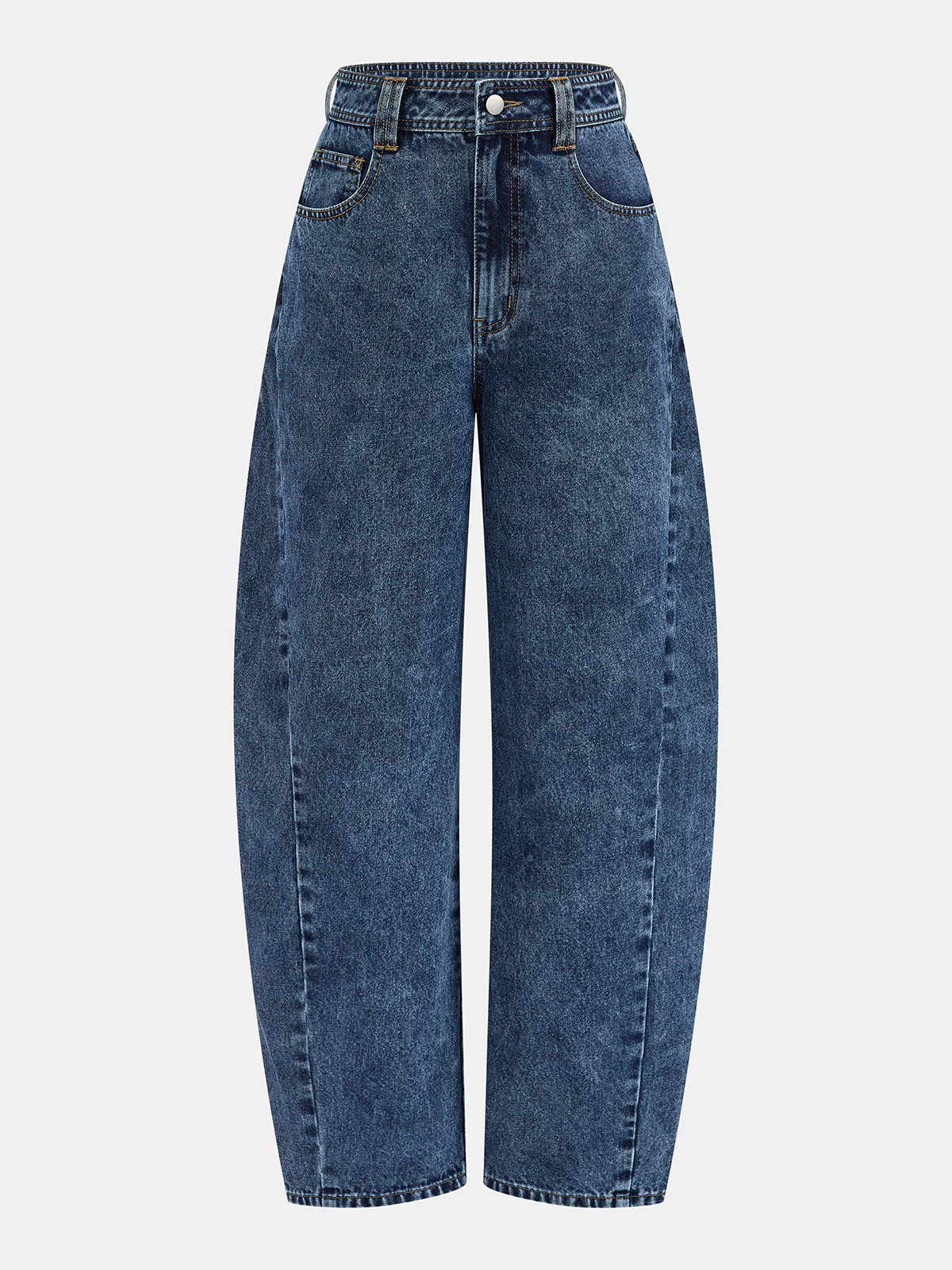 Mid-Waist Curved Leg Barrel Jeans | Commense