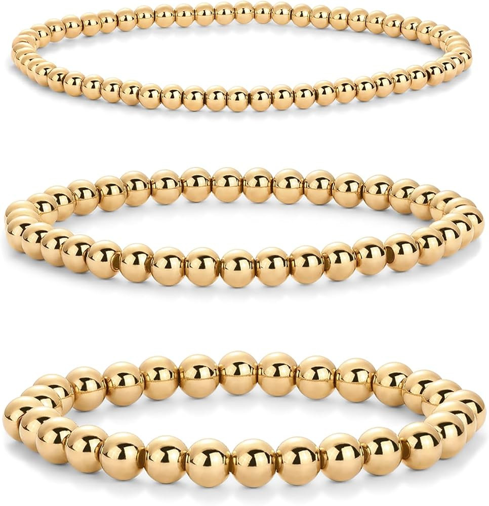 PAVOI Waterproof Beaded Bracelets for Women, Pack of 3 Stretchy Bracelet | Amazon (US)