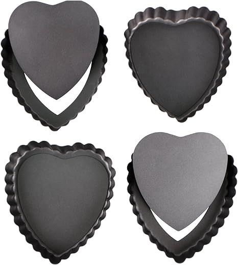 Webake Mini Tart Pan Set of 4 Heart Shaped Quiche Pans with Removable Bottom, Tart Tins for Valen... | Amazon (US)