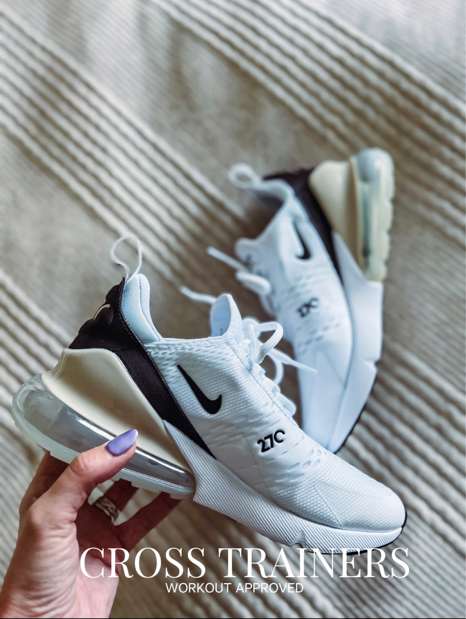 THE BEST cross trainer shoes. These are perfect for working out in and also super versatile and neutral, so they go with everything!  They’re a splurge, but worth the investment! 