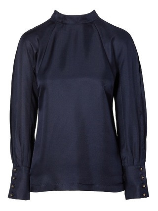 Banana Republic Womens Heritage Mock-Neck Open-Sleeve Silk Top Navy Size L | Banana Republic US