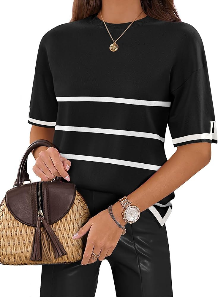 Zeagoo Womens Knit Short Sleeve Tops Summer Pullover Blouse Basic Casual Shirt | Amazon (US)