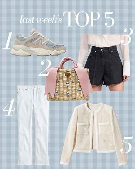 Last week’s Top 5 best sellers! The prettiest pastel new balance sneakers, a cute handbag that fits all the kids items too, flattering black denim shorts, white jeans for spring and the easiest throw on and go open work  lady jacket that I pair with dresses and jeans!

#LTKshoecrush #LTKstyletip #LTKFind