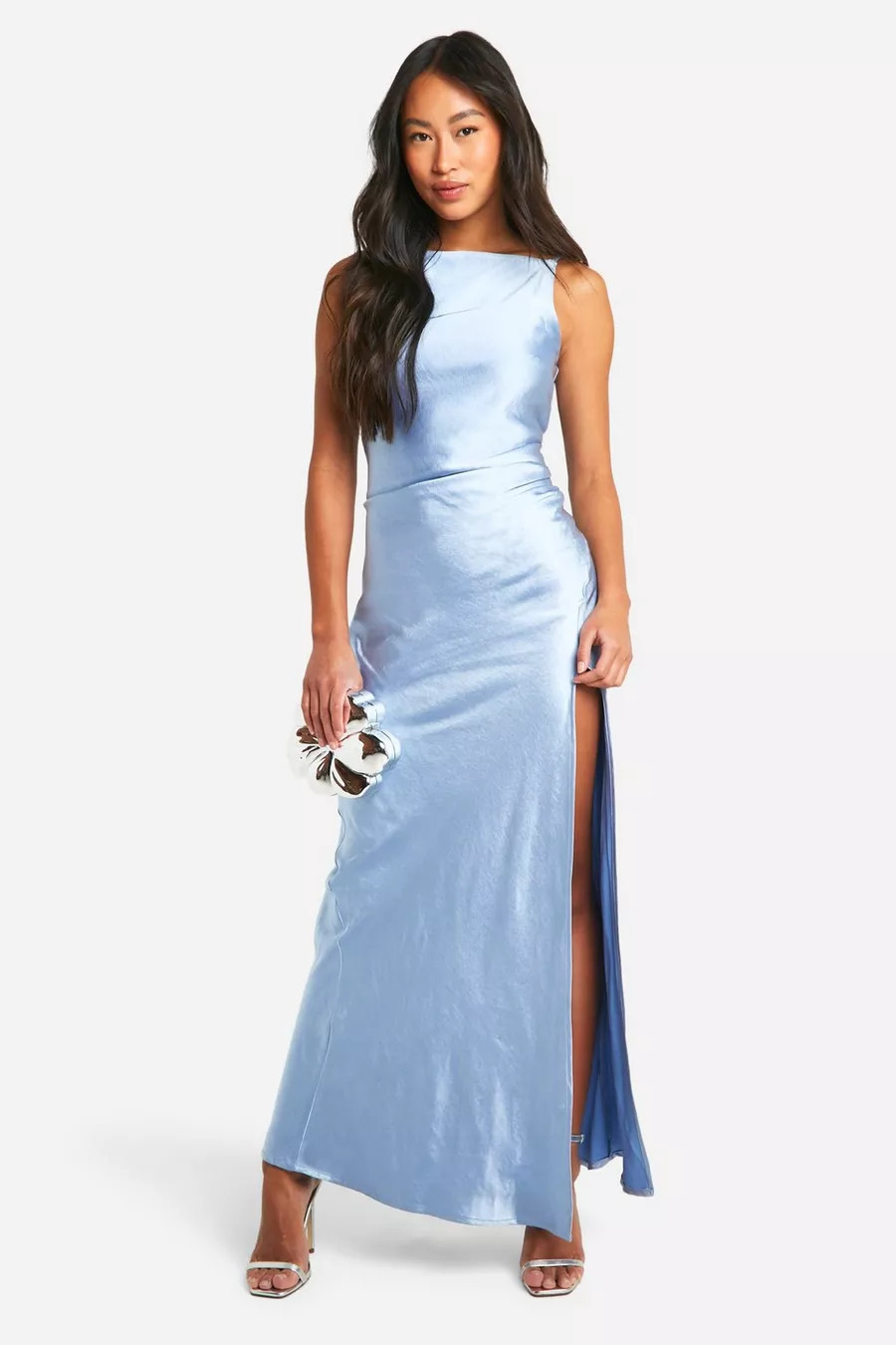 Bridesmaid Satin Slash Neck Maxi Dress | boohoo (US & Canada)