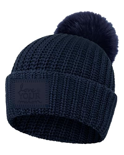 Love Your Melon Beanie for Men & Women, Navy Monochrome Pom Beanie, Winter Hats, Unisex Beanies, 100% Cotton Made Lined Knit Warm Thick Skully | Amazon (US)
