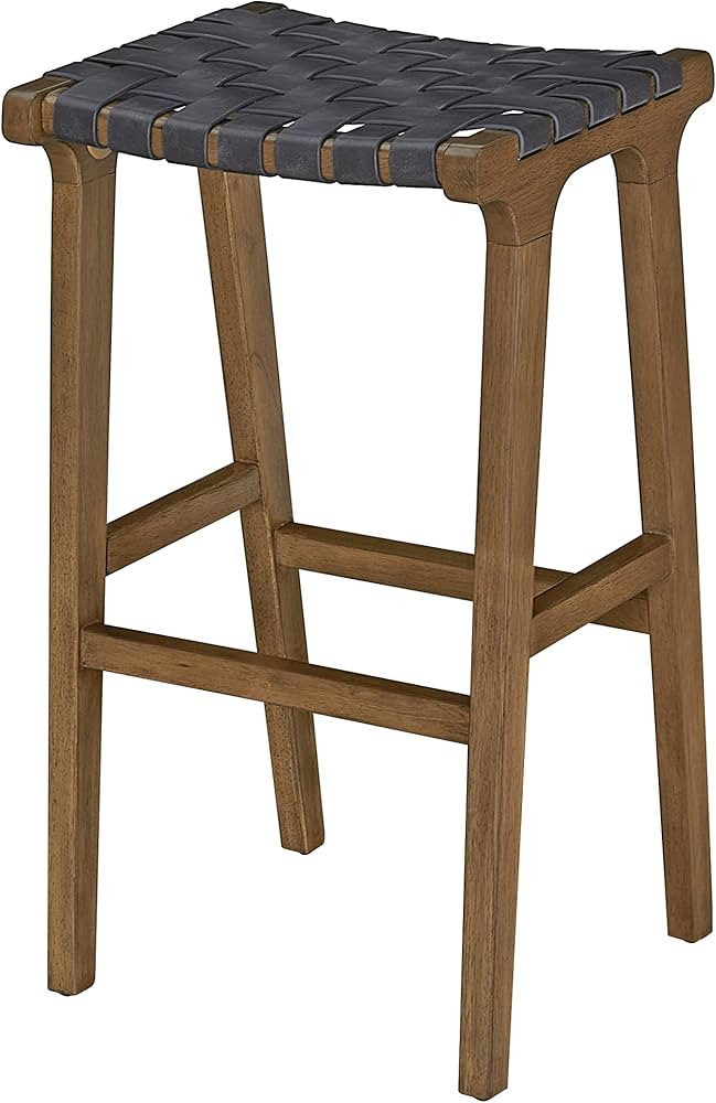 Ball & Cast Woven Strips Pub Height Bar Stools 30" H Backless Stool Chair, Dark Grey Faux Leather | Amazon (US)