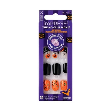 KISS imPRESS No Glue Needed Press On Nails Design Hallow s Eve Black Short Squoval 30 Count | Walmart (US)