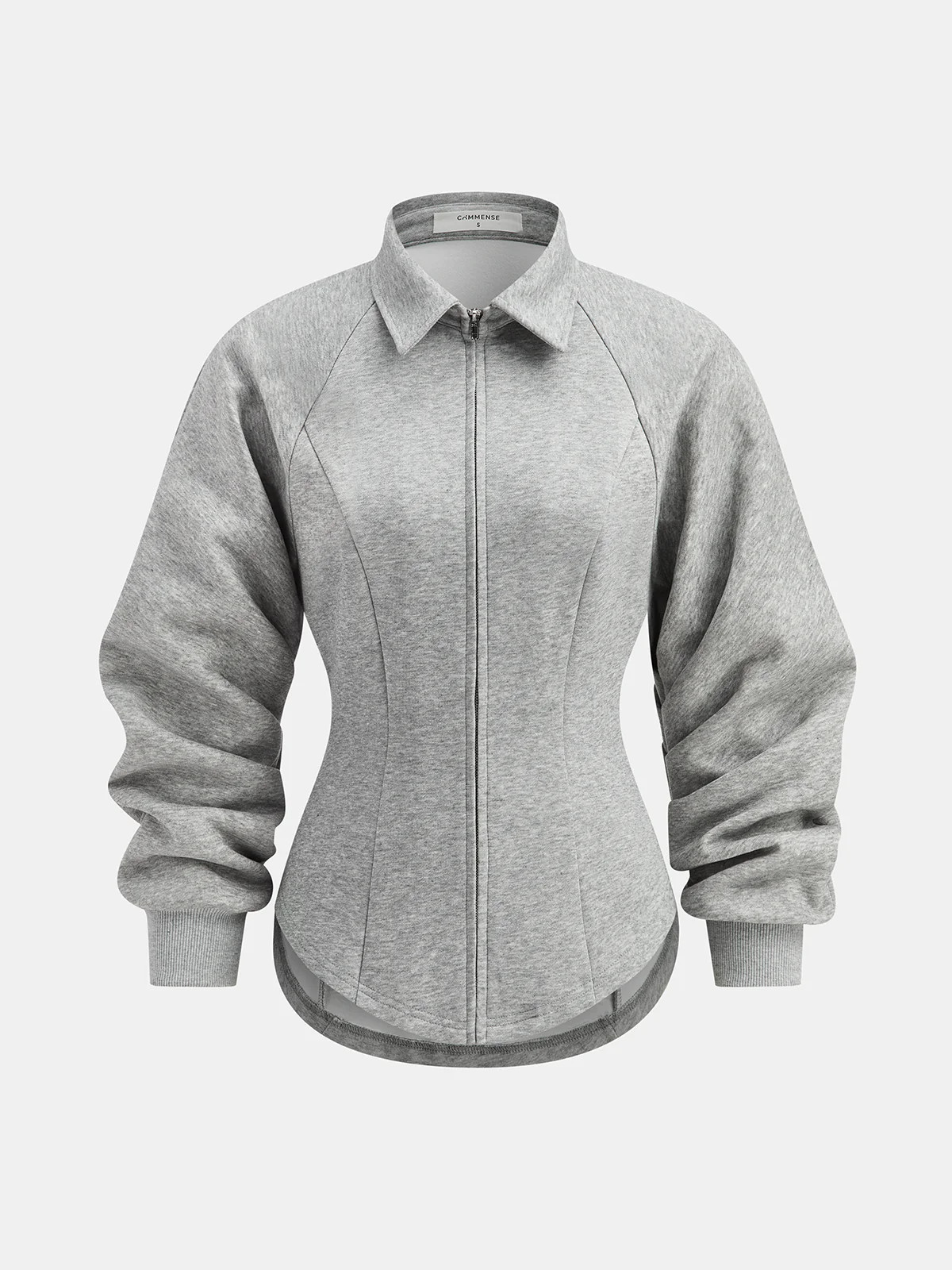 Collared Tailored Zip-Up Sweatshirt Jacket | Commense