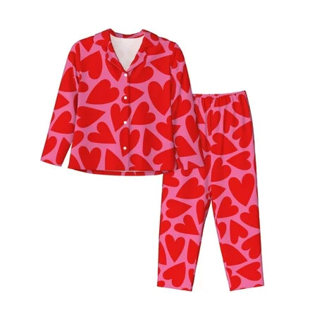 Easygdp Red Love Heart Women s Long-Sleeve Shirt and Full-Length Bottom Pajama Set Two Piece Loungewear Soft Pajama Top and Pants Pjs Sleepwear-X-Large | Walmart (US)