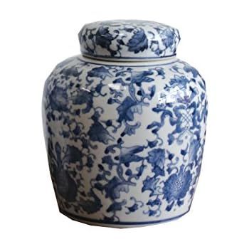 Creative Co-op Blue & White Ceramic Ginger Jar with Lid | Amazon (US)