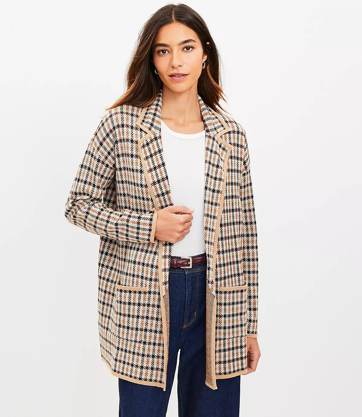 Plaid Open Sweater Blazer | LOFT