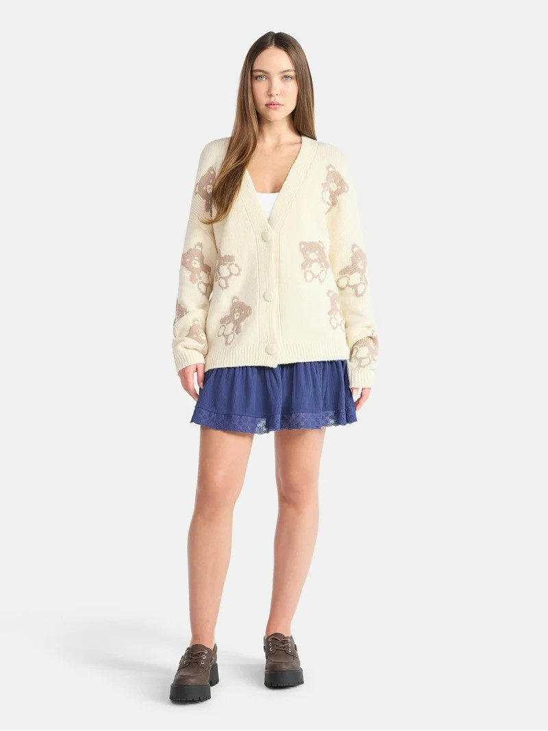 No Boundaries Button-Front Cardigan, Women's | Walmart (US)