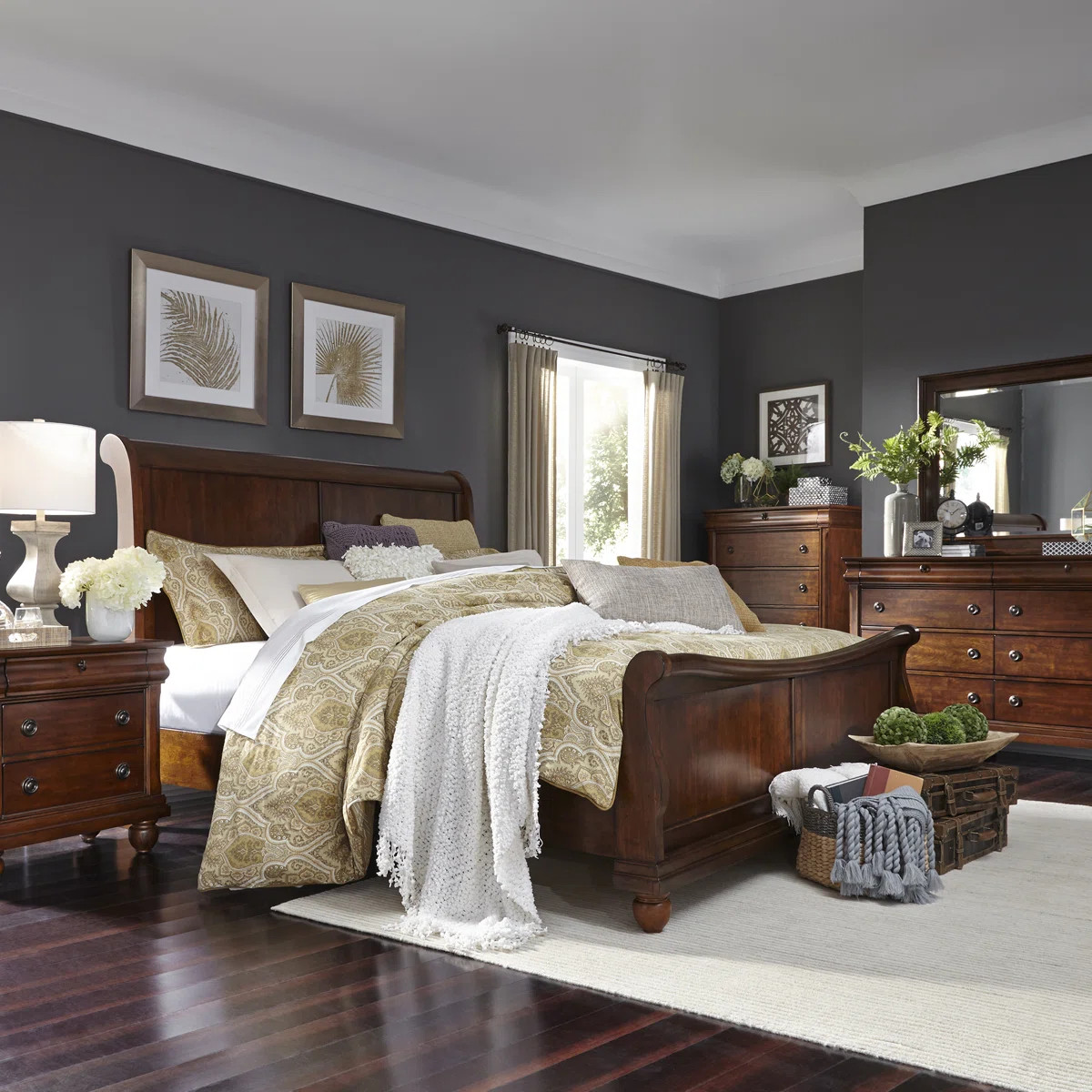 Lenny King Sleigh Bed, Dresser & Mirror, Chest, Nightstand Bedroom Set | Wayfair North America