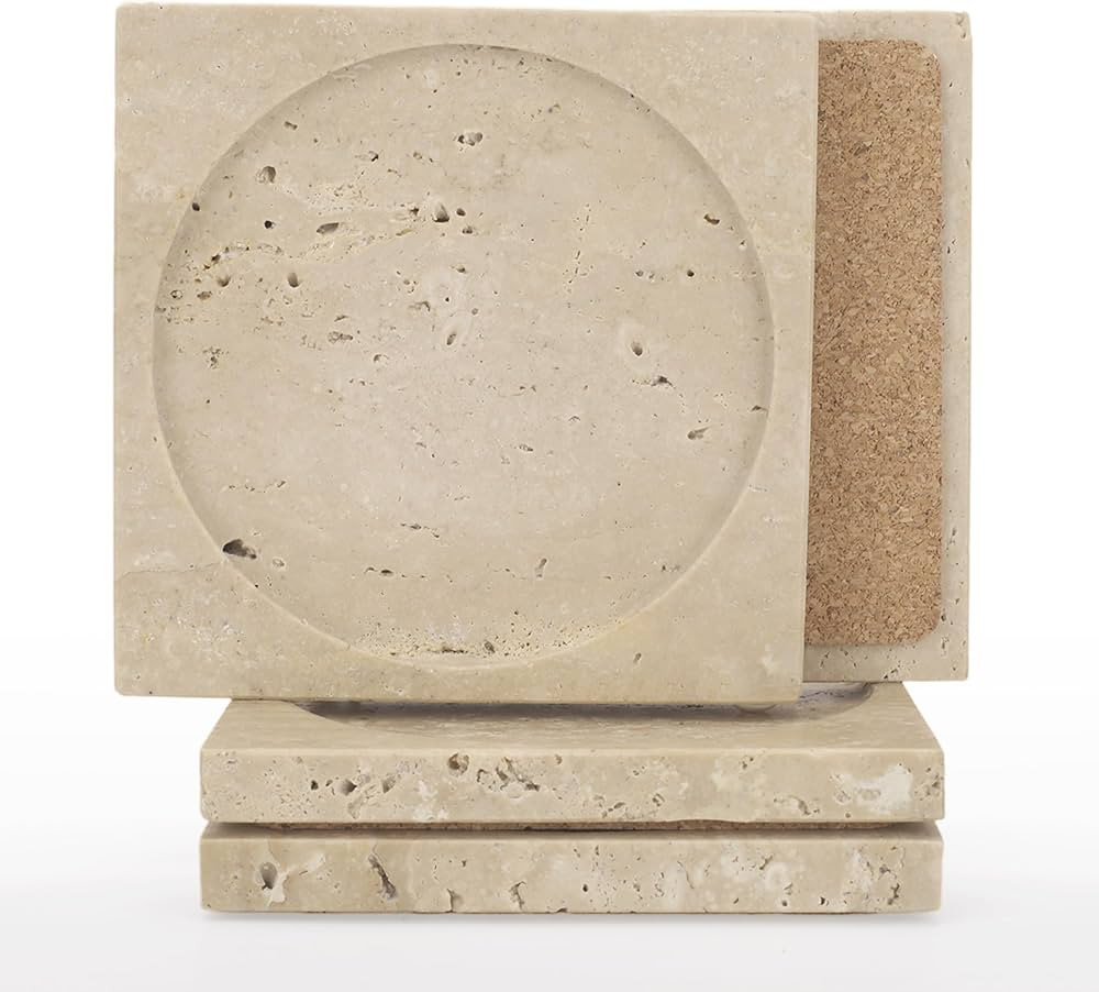 WORHE Marble Coaster for Drinks Absorbent with Cork Base Set of 4 Square Coasters for Coffee Natu... | Amazon (US)