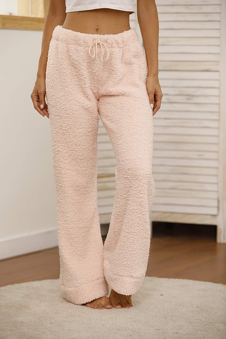 Famulily Womens Super Cozy Comfy Fleece Pajama Bottom Palazzo Warm Sherpa Lounge Pants Pink L at ... | Amazon (US)