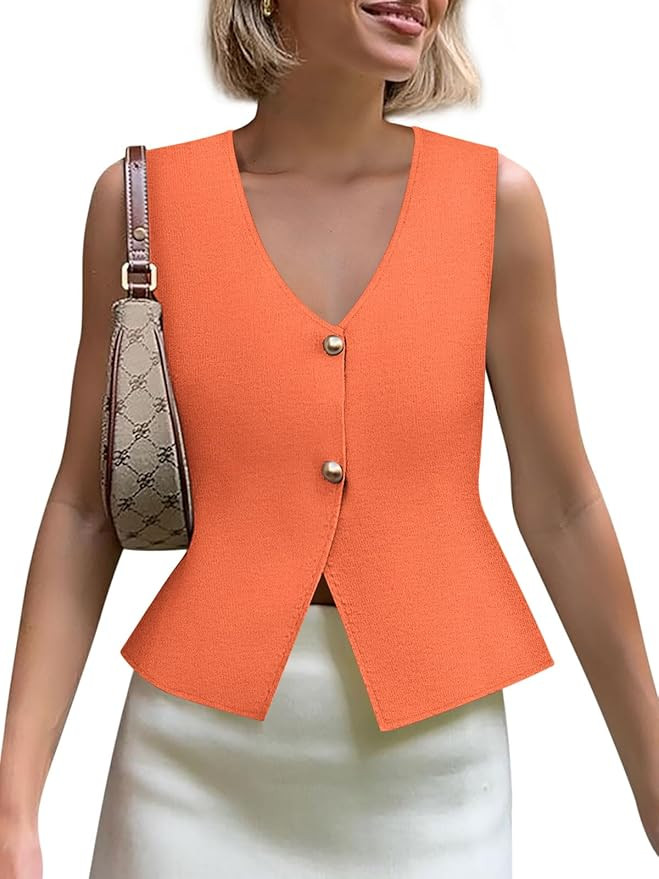 Yousify Womens Sweater Vest V Neck Button Down Crop Knit Tank Top Fashion 2025 Sleeveless Basic C... | Amazon (US)