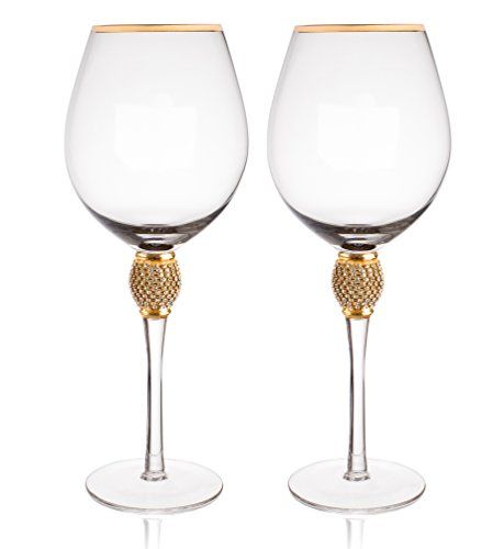 Trinkware Gold Rimmed Wine Glasses Set of 2 - Rhinestone Champagne Flutes"DIAMOND" Studded - Long... | Walmart (US)