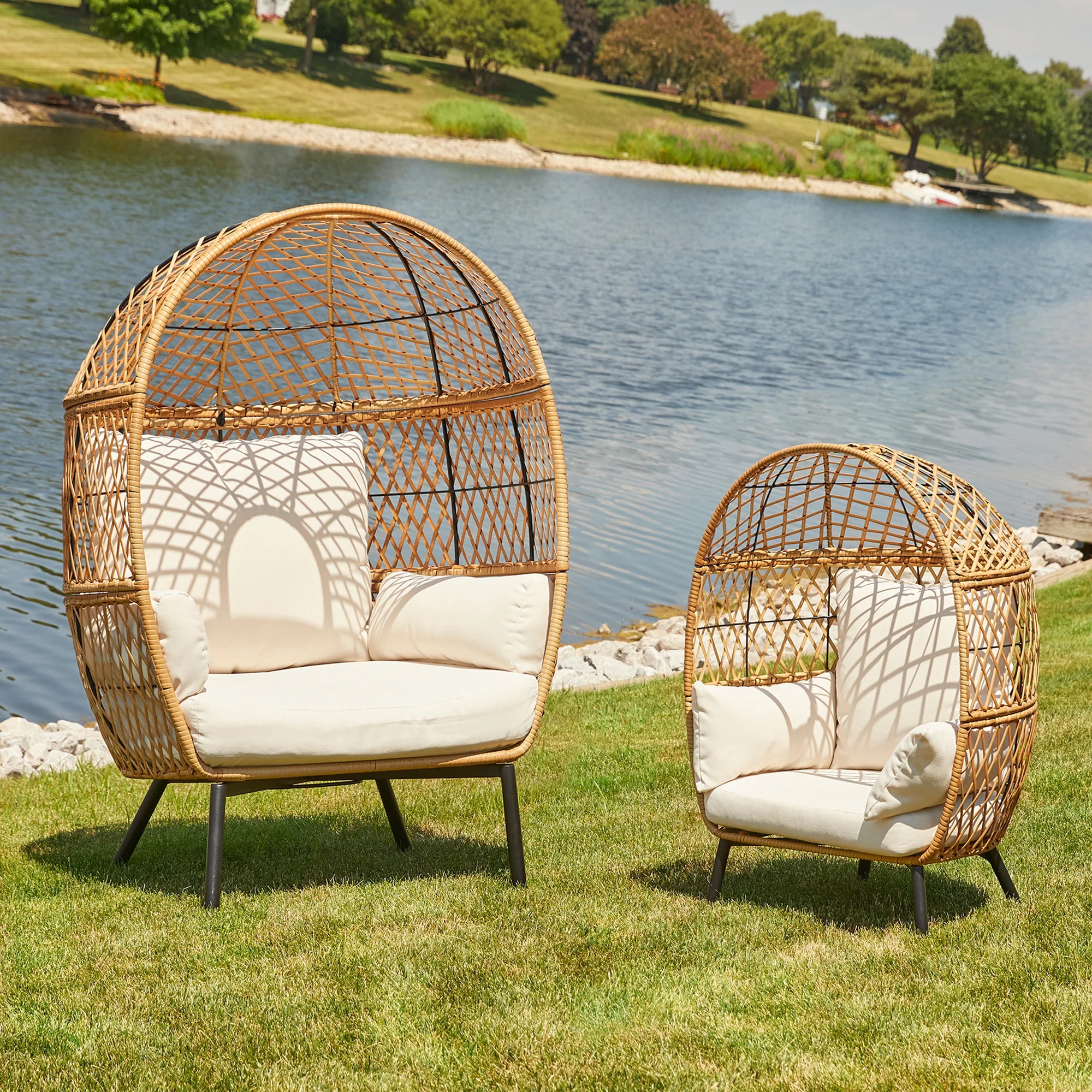 Better Homes & Gardens Ventura Boho Outdoor Wicker Stationary Kid's Egg Chair, Tan | Walmart (US)