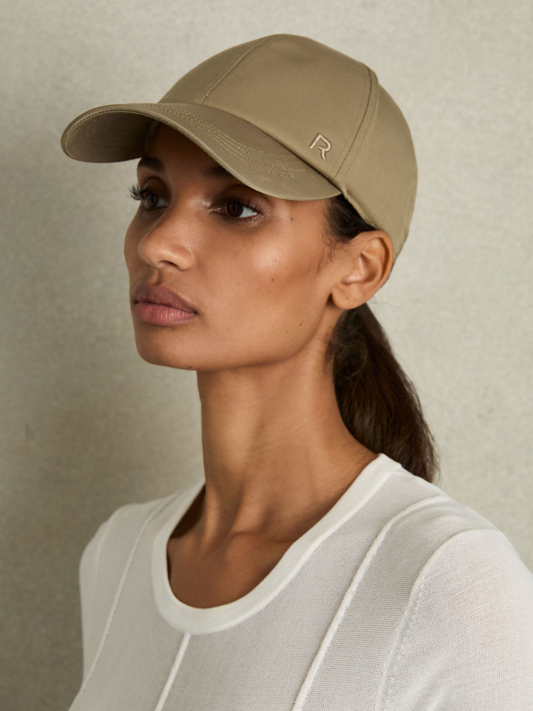 Reiss Adjustable Embroidered Logo Baseball Cap in Khaki - REISS | Reiss UK