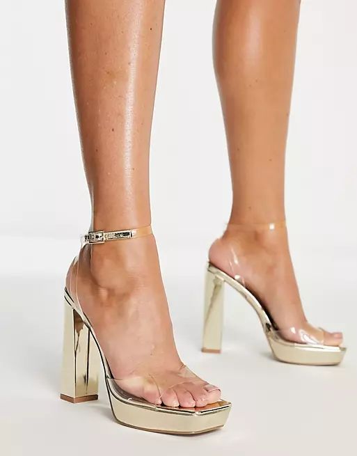 ASOS DESIGN Noun platform barely there heeled sandals in clear | ASOS (Global)