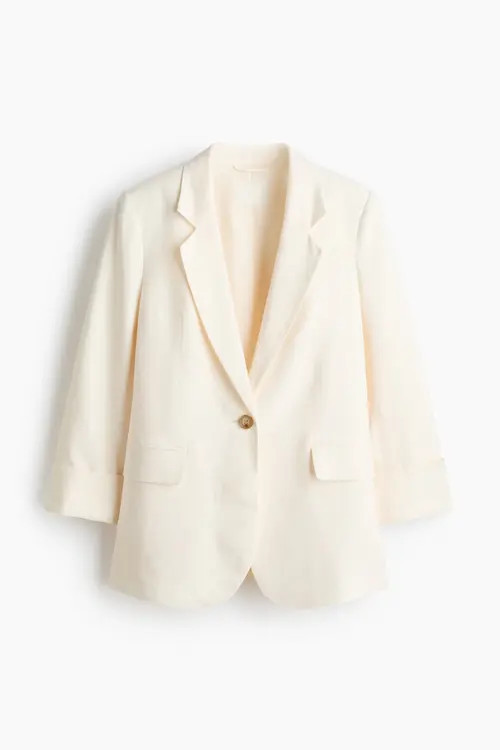 H&M Linen-blend Blazer in Cream at Nordstrom, Size Xx-Small | Nordstrom