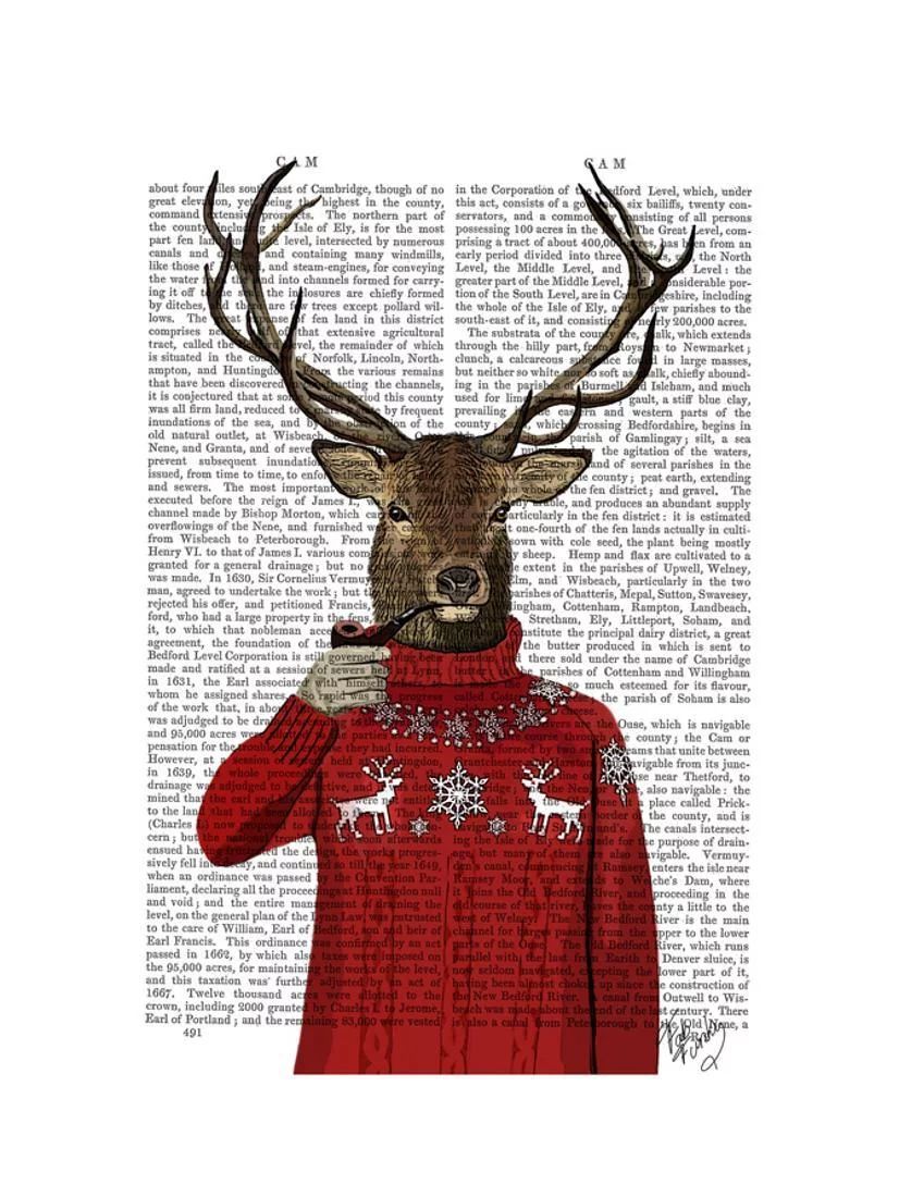 Deer in Ski Sweater Antler Hipster Animal Humor Winter Christmas Print Wall Art By Fab Funky | Walmart (US)