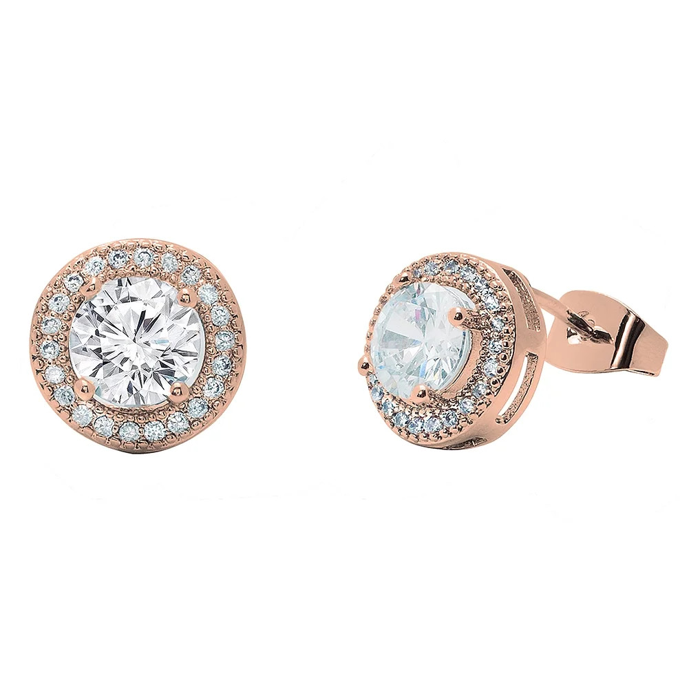 Cate & Chloe Ariel 18k Rose Gold Halo CZ Stud Earrings, Rose Gold Simulated Diamond Earrings, Rou... | Walmart (US)