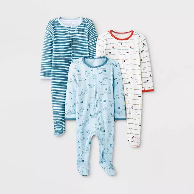 Baby Boys' 3pk Sweet Seaside Zip-Up Sleep N' Play - Cloud Island™ Blue | Target