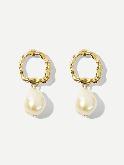 Faux Pearl Decor Hoop Drop Earrings 1pair | ROMWE