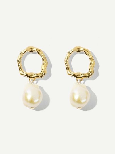 Faux Pearl Decor Hoop Drop Earrings 1pair | ROMWE