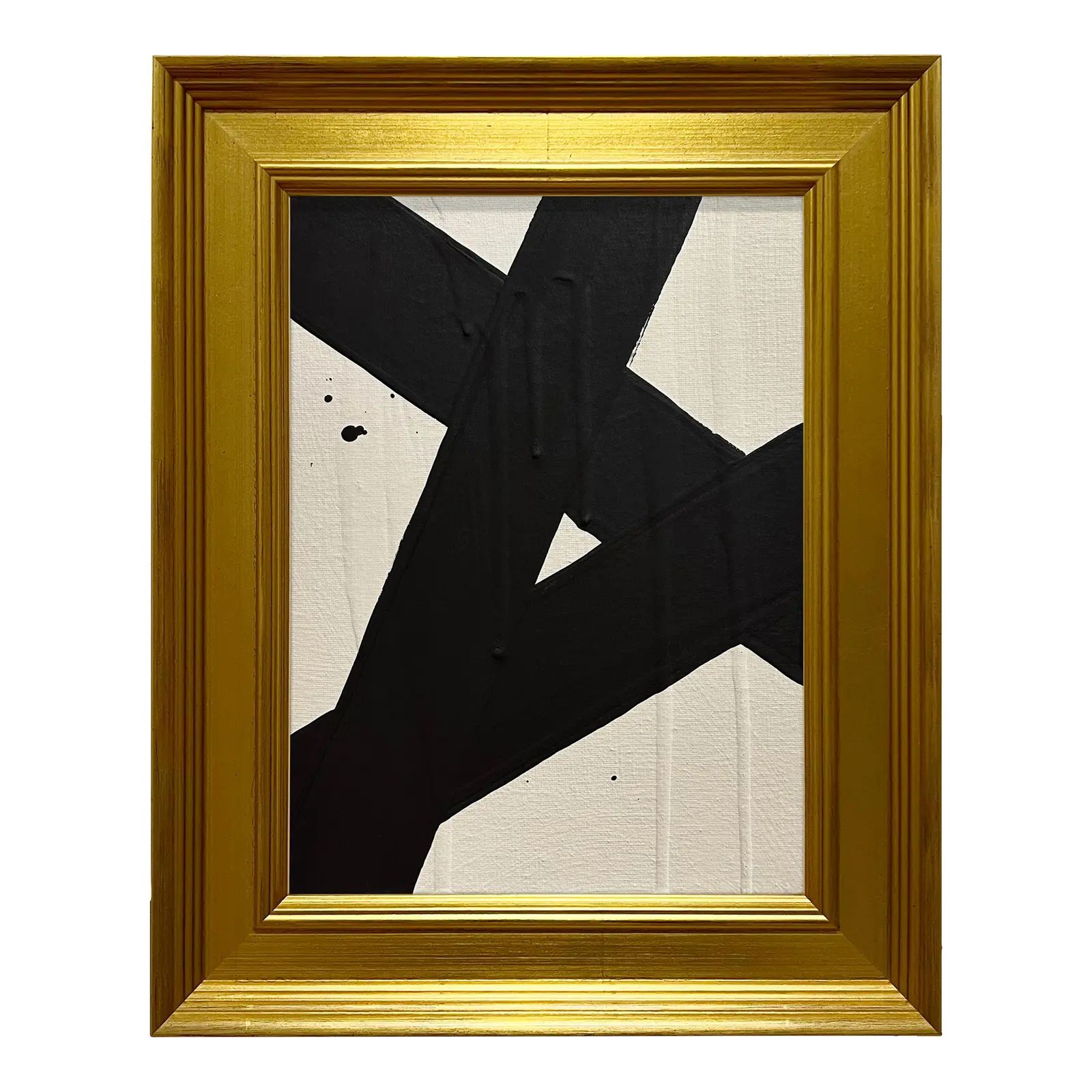 Ron Giusti Mini Abstract Cream Black Acrylic Painting | Chairish