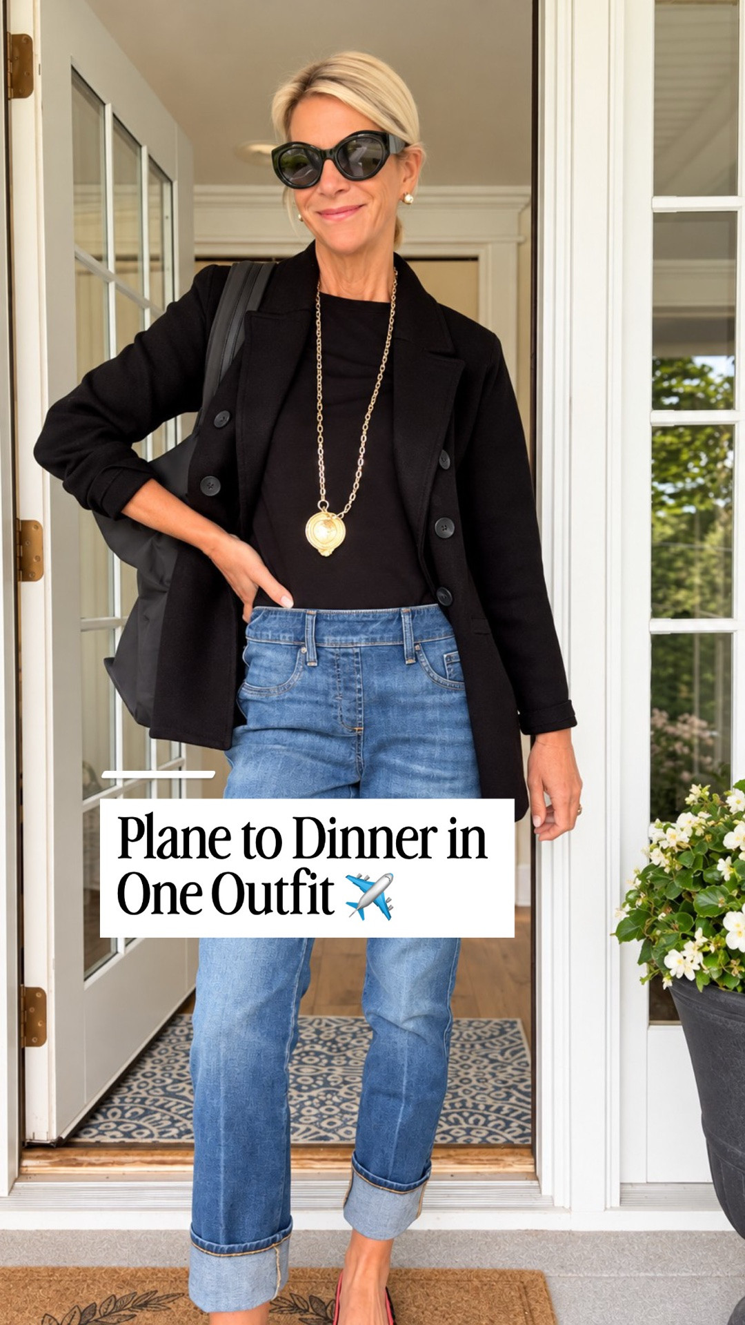 From the airplane straight to dinner in this little ensemble! The knit blazer feels like a sweater but looks polished, and the pull-on jeans keep me comfortable without the zipper-and-button situation. I sized up in the blazer for a slightly oversized fit and sized down in the jeans because they run big. The long necklace is the finishing touch!

👩‍💻 LTK PRO TIPS
❤️ Heart = Support my posts ;-)
🔖 Save = Get sale & restock alerts for the things you love!
📋 Lists = Keep favorites organized (List ideas: Christmas, Birthdays, and Vacations!)
📲 Share = Send lists and products to a friend (or your daughters like me).
💬 Comment = Ask me anything, and I’ll answer. ;-)

#LTKootd #LTKSeasonal #LTKOver40