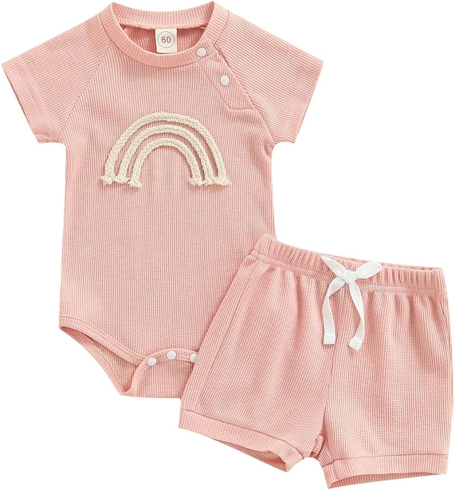 Thorn Tree Newborn Baby Girl Clothes Cotton Infant Romper Headband Shorts Play Wear Summer Rainbo... | Amazon (US)