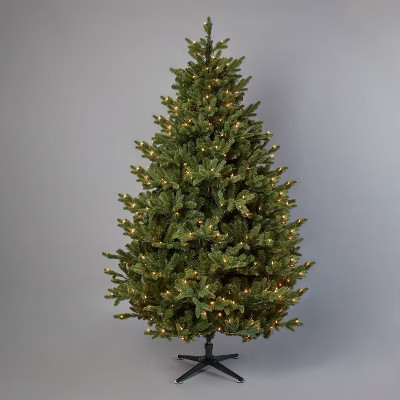 7' Pre-Lit Teardrop Profile Full Balsam Fir Artificial Christmas Tree Clear Lights with AutoC... | Target
