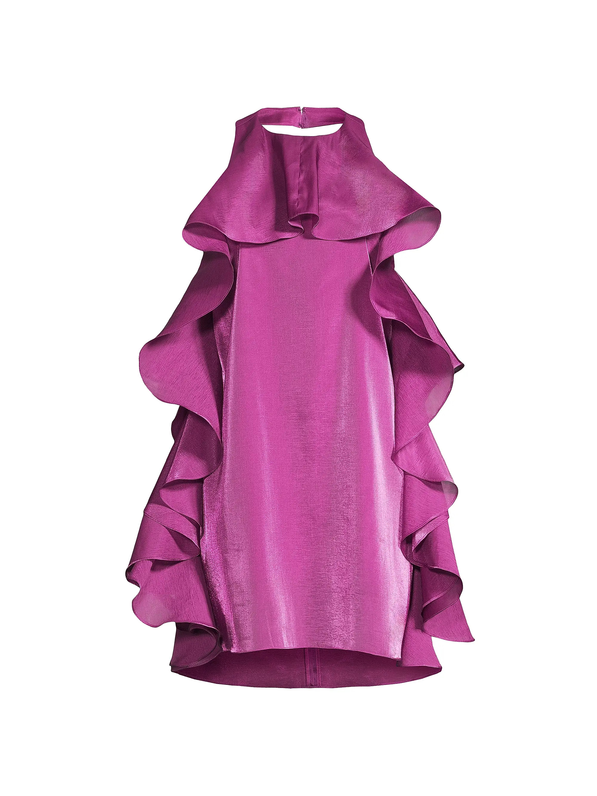 Ruffle Shiny Chiffon Halter Minidress | Saks Fifth Avenue
