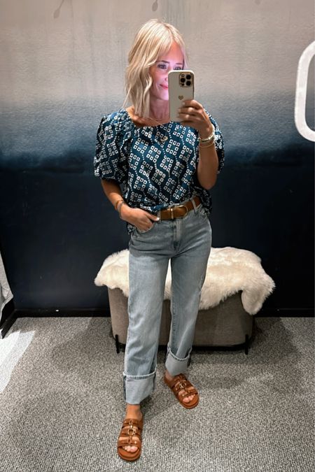 LOVE this blue and white top in my true size xs
Jeans in my smaller size- they fit loose and oversized. I cuffed them
On sale through 3/10
Spring outfit, vacation outfitt

#LTKshoecrush #LTKsalealert #LTKstyletip