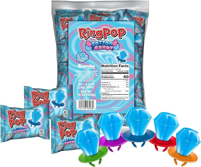 Ring Pop Individually Wrapped Cotton Candy Flavored Lollipop 30 Count Bulk Pack \u2013 Wearable H... | Amazon (US)