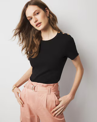 WHBM FORME™  Ribbed Stretch Button Shoulder Tee | White House Black Market
