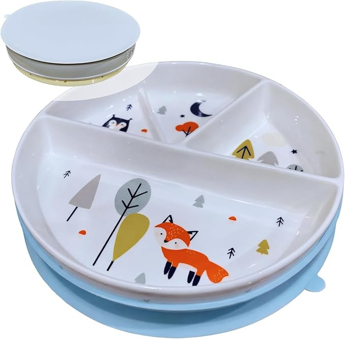Non-Toxic Divided Ceramic Toddler Plate with Silicone Lid & Non-Slip Base, 8 Inch Microwave & Dis... | Amazon (US)