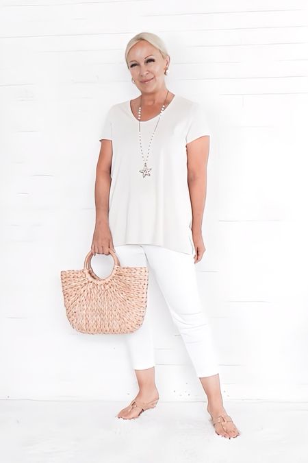 🤍 Easy Breezy Effortless Warm Neutral Outfits for that Summertime Glow.  Coastal casual  & neutral outfit summer style! Perfect for women over 40, women over 50, women over 60.
(Denim crop jeans are BOGO 50% off)

#LTKOver40 #LTKSaleAlert #LTKStyleTip