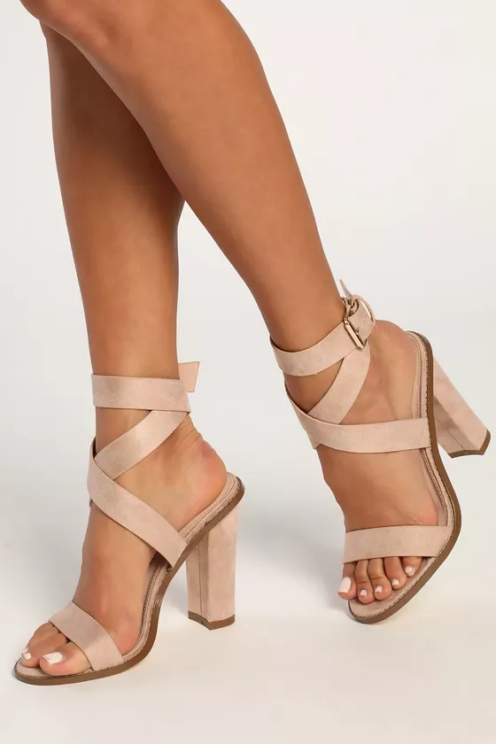 Nude suede store ankle strap heels