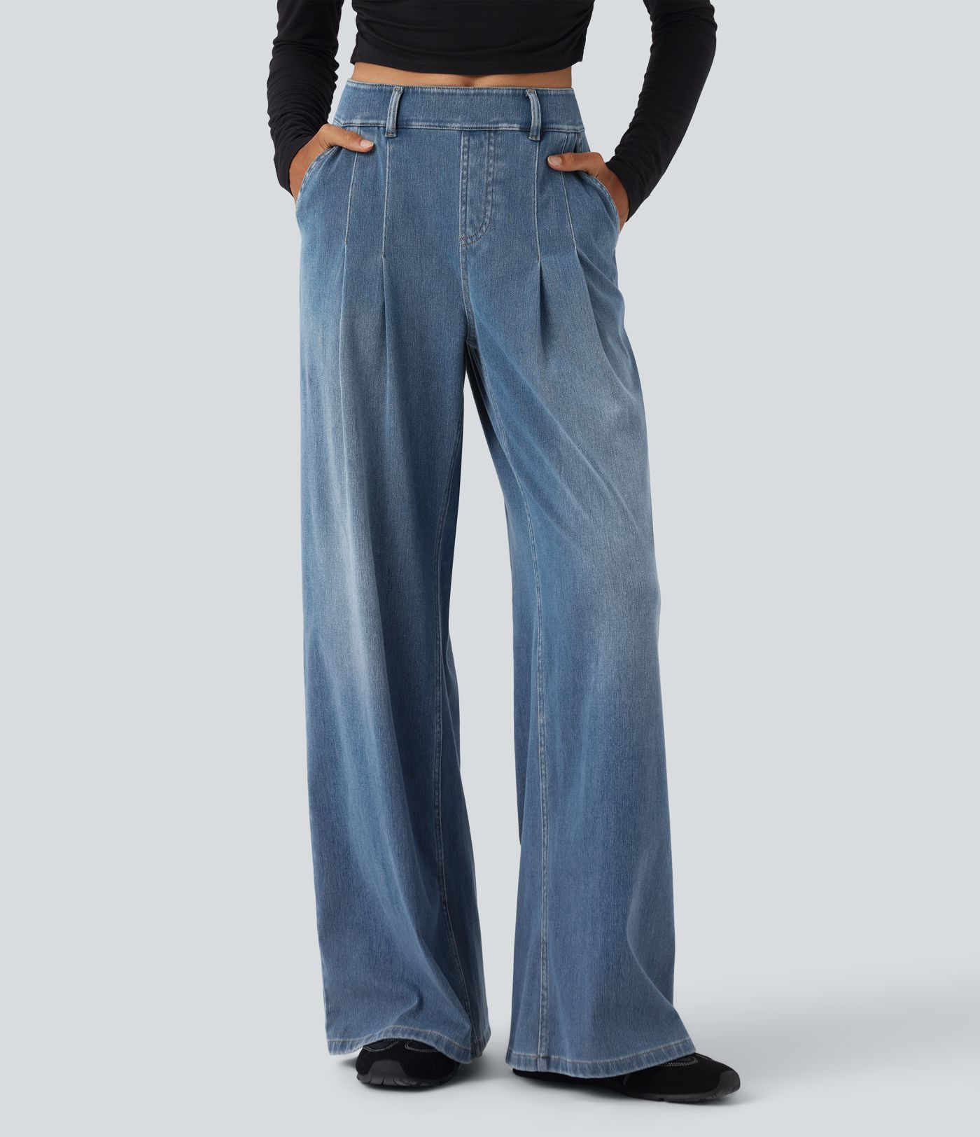 Women’s Halara Flex™ Mid Rise Wide Leg Casual Jeans with Pockets - Halara | HALARA