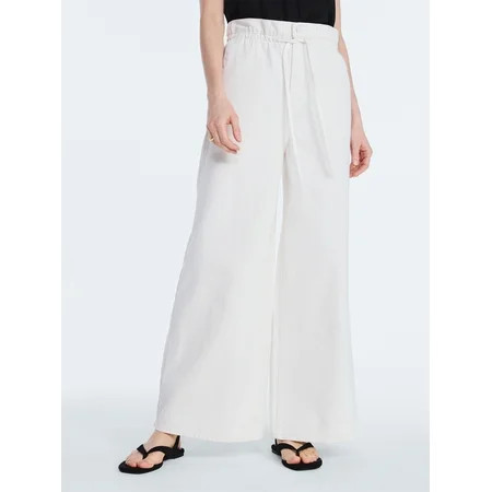 Scoop Women's Paperbag Waist Wide Leg Cotton Pants, Regular, Short and Long Inseams, Sizes XS-XXL | Walmart (US)